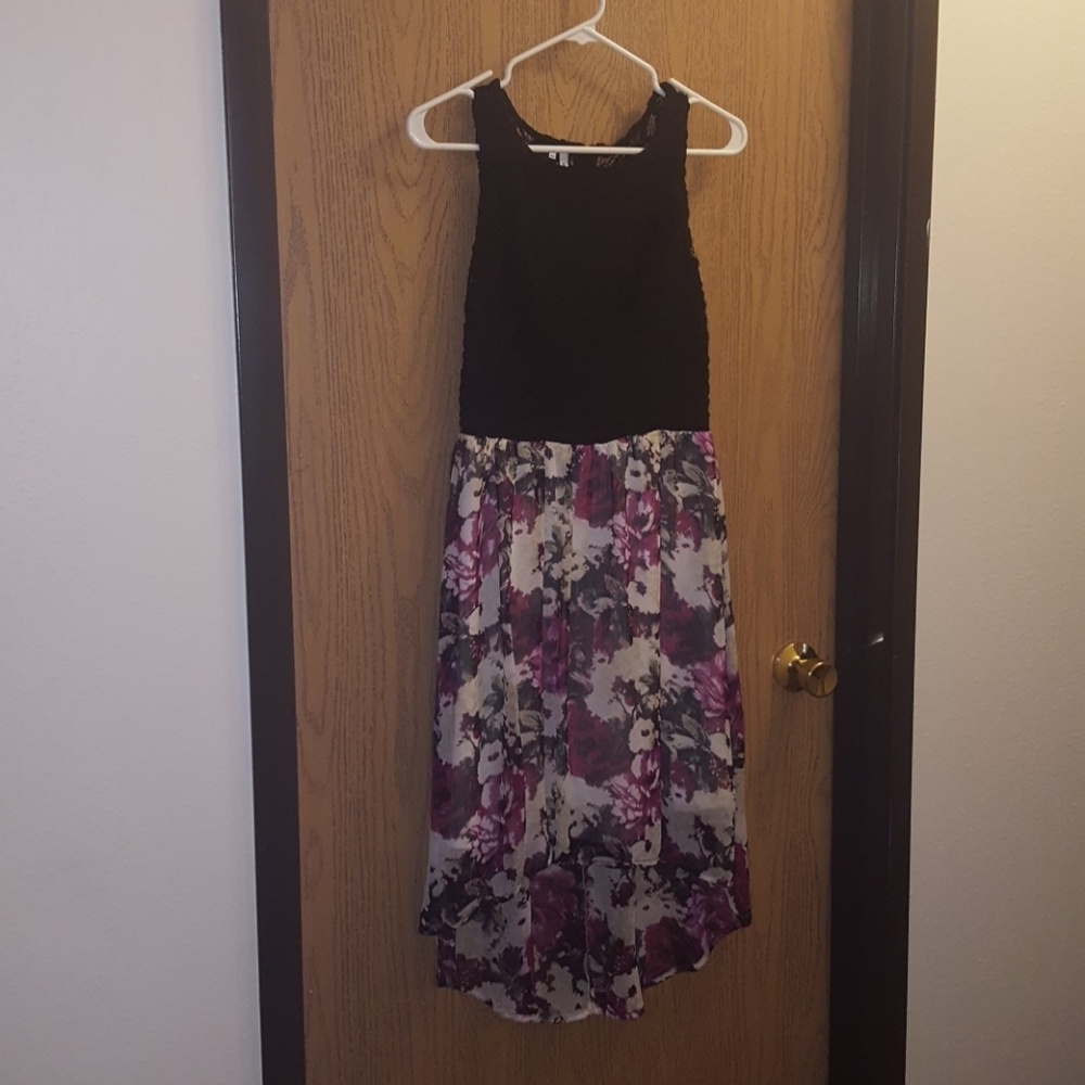 Floral, black lace, high/low dress